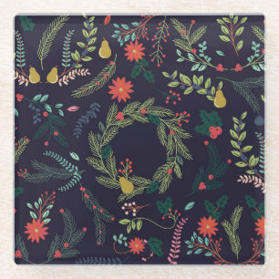 Handgezeichnete Weihnachtsblumen: Vintage-Sammlung Glasuntersetzer
