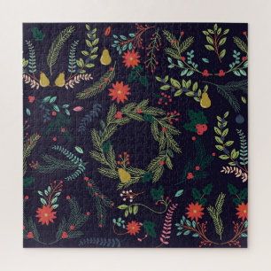 Handgezeichnete Weihnachtsblumen: Vintage-Sammlung Puzzle