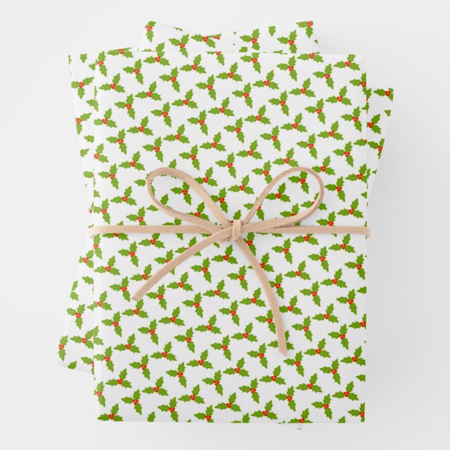 Handgezeichnete Weihnachtsfeiertage mit Stechpalme Geschenkpapier Set (Beispiel)