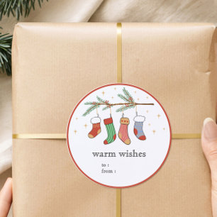Handgezeichnete Weihnachtsstrumpf-Geschenklabel-Au Runder Aufkleber