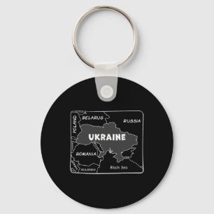 Handgezeichnete weiße Linienkarte der Ukraine und  Schlüsselanhänger