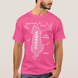 Handgezeichnete weiße Linienkarte von Albanien und T-Shirt