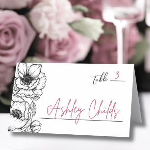 Handgezeichnete whimische florale Hochzeit Platzkarte