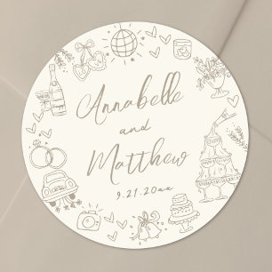 Handgezeichnete whimische Hochzeit Runder Aufkleber