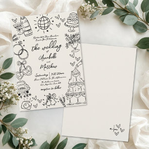 Handgezeichnete whimsiantische Vintage-Hochzeit Einladung