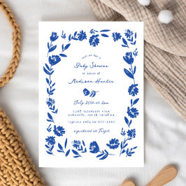 Handgezeichnete Whimsical Blume Border Baby Dusche Einladung