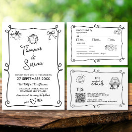 Handgezeichnete Whimsical Doodle Wavy UAWG Umschli RSVP Karte