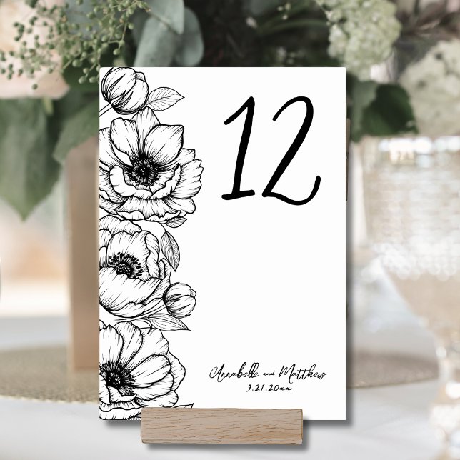 Handgezeichnete Whimsical Floral Wedding Tischnummer (Hand Drawn Whimsical Floral Wedding Table Number )