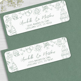 Handgezeichnete Whimsical Green Wedding Rücksendea
