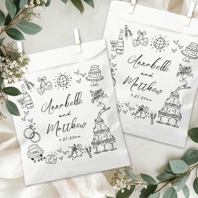Handgezeichnete Whimsical-Hochzeit Geschenktütchen (Hand Drawn Whimsical Wedding Favor Bag)