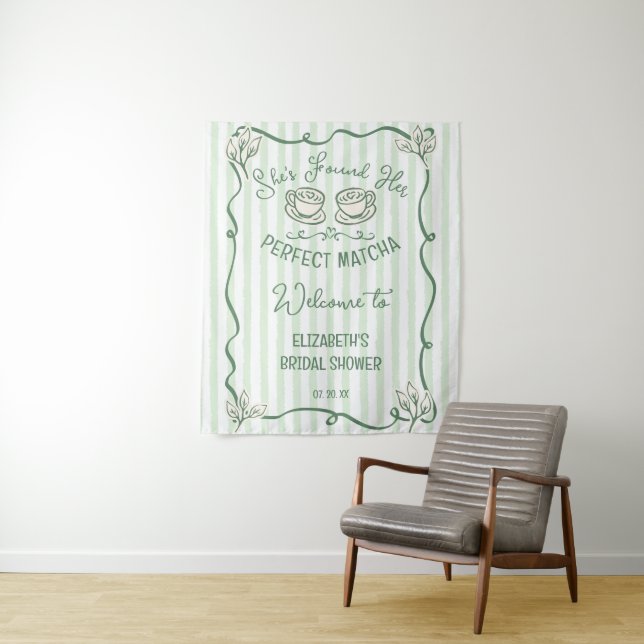 Handgezeichnete whimsical perfekte Matcha-Brautpar Wandteppich (Beispiel)
