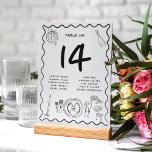 Handgezeichnete Whimsical Quirky handgeschriebene  Tischnummer<br><div class="desc">Mit dieser skurrilen,  von Hand gezeichnet Tischnummer-Karte können Sie die Gäste mit Charme führen! Mit eigenartigen,  handgeschriebenen Details und Platz für die Namen der Gäste fügt es Ihrer Hochzeitsfeier eine spielerische,  persönliche Touch hinzu und macht sie sowohl funktional als auch reizvoll für Ihren besonderen Tag.</div>