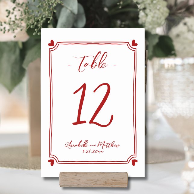 Handgezeichnete Whimsical Red Wedding Tischnummer (Hand Drawn Whimsical Red Wedding Table Number )