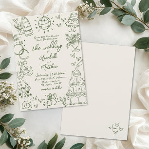 Handgezeichnete Whimsical Retro-Hochzeit Einladung