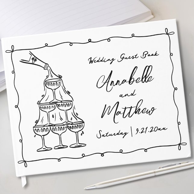 Handgezeichnete Whimsical Retro-Hochzeit Gästebuch (Hand Drawn Whimsical Retro Wedding Guest Book )