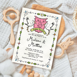 Handgezeichnete Whimsical Stork Wappen Babydusche Einladung