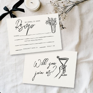 Handgezeichnete Whimsical Stylish Trendy Wedding RSVP Karte