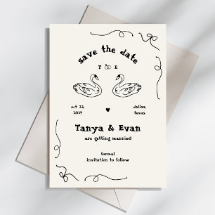 Handgezeichnete Whimsical Swan Monogram Doodle Wed Save The Date