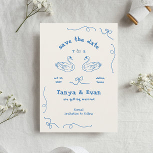 Handgezeichnete Whimsical Swan Monogram Doodle Wed Save The Date