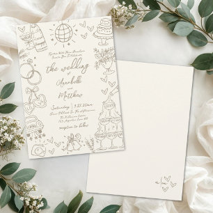 Handgezeichnete Whimsical Vintage Hochzeit Einladung