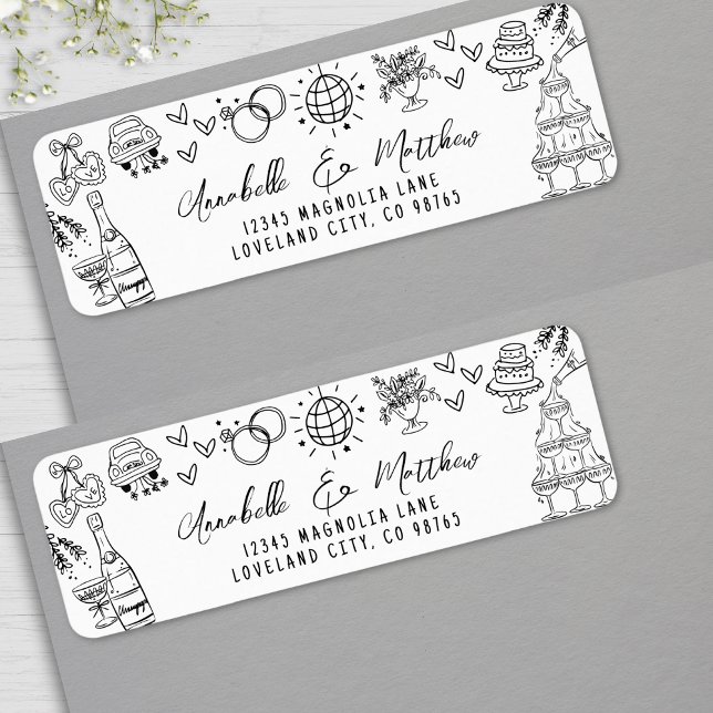 Handgezeichnete Whimsical Wedding Rücksendeadresse (Hand Drawn Whimsical Wedding Return Address label)