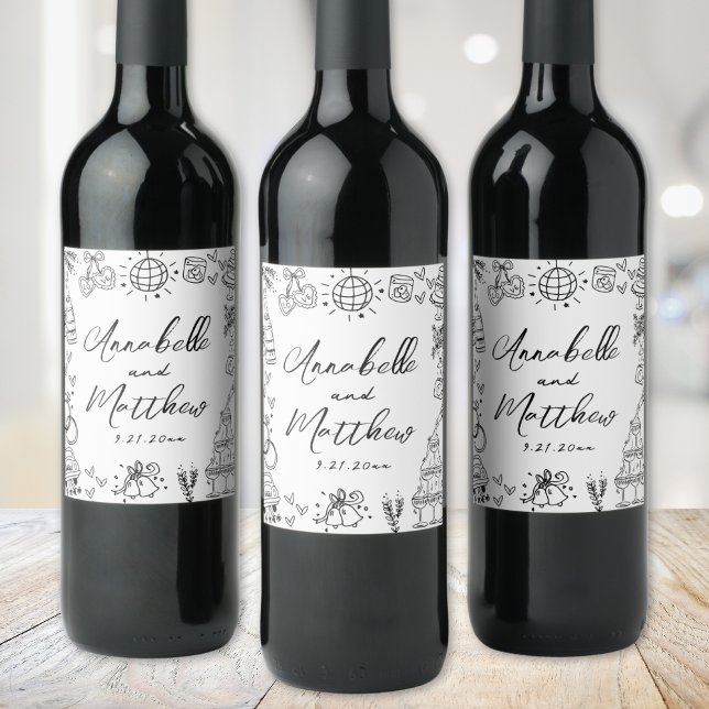 Handgezeichnete whimsical Wedding Weinetikett (Hand Drawn Whimsical Wedding Wine Label )