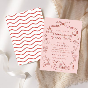 Handgezeichnete Whimsy Bow Erntedank Dinner einlad Einladung