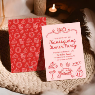 Handgezeichnete Whimsy Bow Erntedank Dinner einlad Feiertagskarte