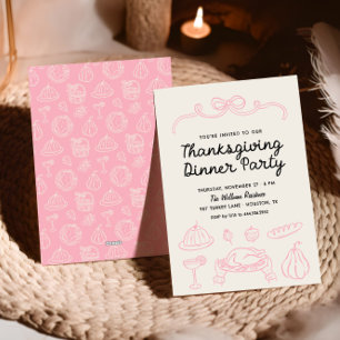 Handgezeichnete Whimsy Bow Erntedank Dinner einlad Feiertagskarte