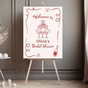 Handgezeichnete whimszige rote Bridal Shower Poster