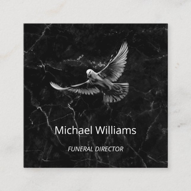 Handgezeichnete White Dove Black Marble Business C Quadratische Visitenkarte (Vorderseite)