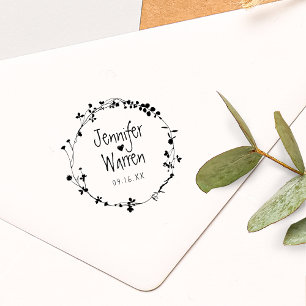 Handgezeichnete Wildblume Kranz Personalisierte Ho Gummistempel
