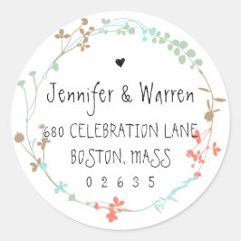 Handgezeichnete Wildblume Kranz-Rücksendeadresse Runder Aufkleber