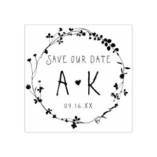Handgezeichnete Wildblume Kranz Save the Date Gummistempel
