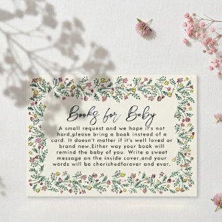Handgezeichnete Wildblumen-Baby-Shower-Bücher für  Begleitkarte