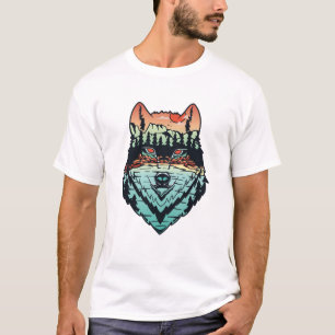 Handgezeichnete Wolf-Landschaft-Naturkunst T-Shirt