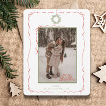 Handgezeichnete Wreath Red Bow Foto Weihnachtskart