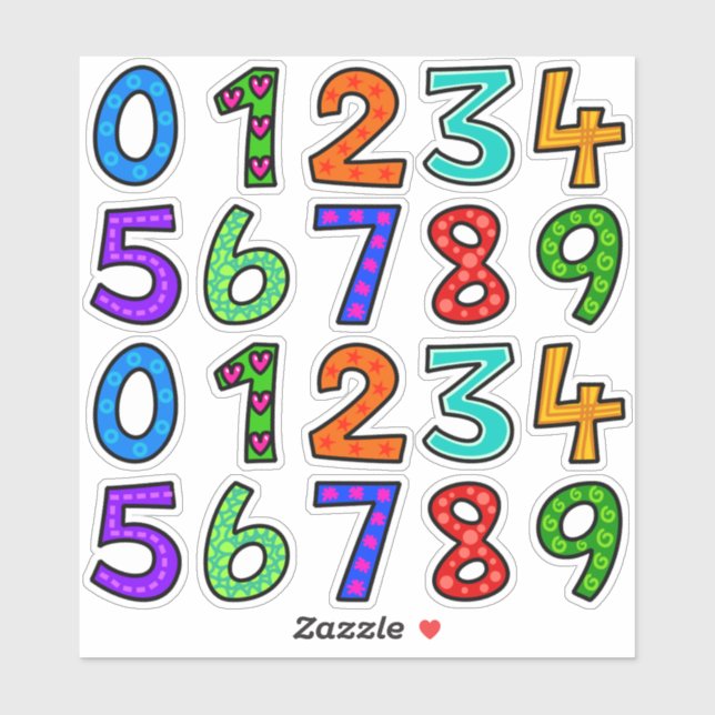 Handgezeichnete Zahlen Aufkleber (Blatt)