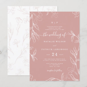 Handgezeichnete zarte, blumengeschmückte Rose Hoch Einladung