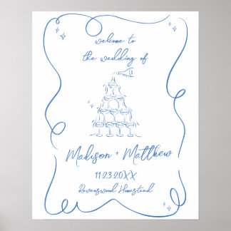 Handgezeichnete Zeichnungen Champagner Pour Hochze Poster