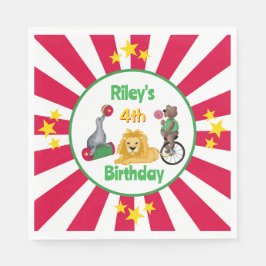 Handgezeichnete Zirkustiere rot und weiß Serviette