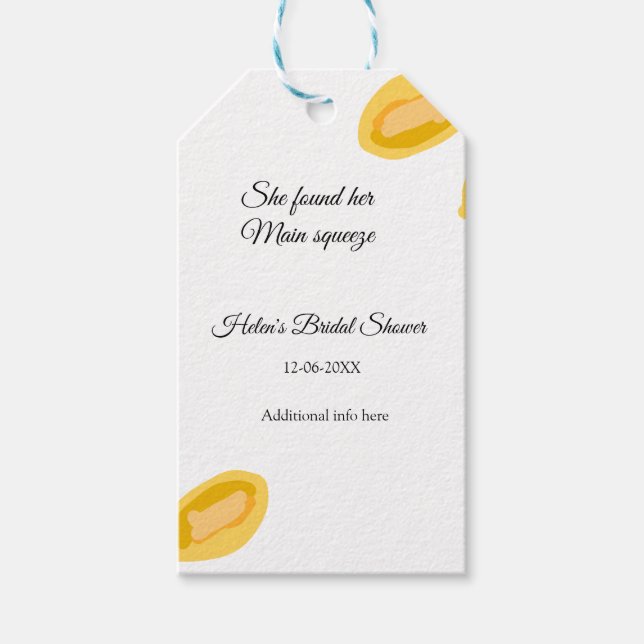 handgezeichnete ZitronenBlätter fügen QR-Brautpart Geschenkanhänger (Vorderseite)