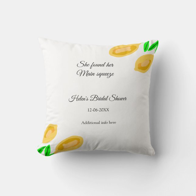 handgezeichnete ZitronenBlätter fügen QR-Brautpart Kissen (Vorderseite)