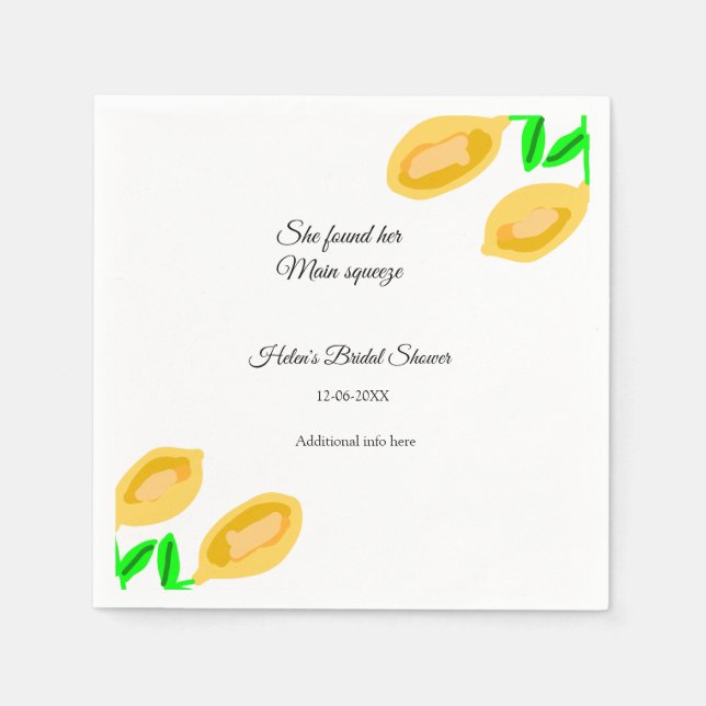 handgezeichnete ZitronenBlätter fügen QR-Brautpart Serviette (Vorderseite)