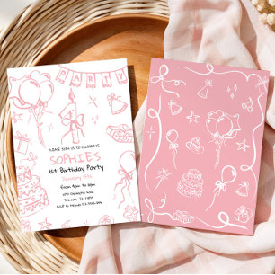 Handgezeichneter 1. Geburtstag Einladung, Doodle G Einladung