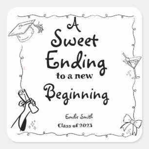 Handgezeichneter Abschluss im Doodles-Stil - Zeich Quadratischer Aufkleber