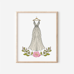 Handgezeichneter ätherischer Brautkleid-Kunstprint Poster