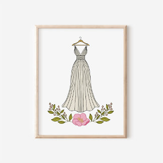 Handgezeichneter ätherischer Brautkleid-Kunstprint Poster