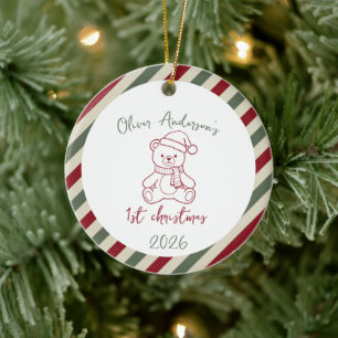 Handgezeichneter Bär Erstes Weihnachten Baby Junge Keramik Ornament