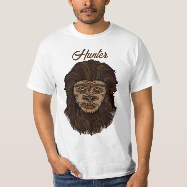Handgezeichneter Bigfoot Sasquatch Sumpf Ape Hunte T-Shirt (Vorderseite)